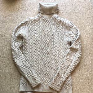 Lauren Ralph Lauren Silver Cable Knit Turtle Neck Sweater Small